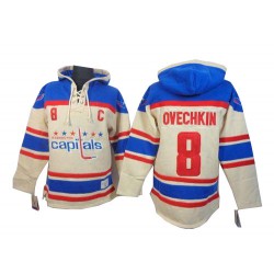Washington Capitals Alex Ovechkin Official Cream Old Time Hockey Authentic Adult Sawyer Hooded Sweatshirt Jersey