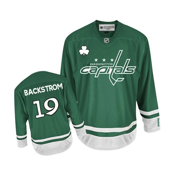 Washington Capitals Nicklas Backstrom Official Green Reebok Authentic Youth St Patty's Day NHL Hockey Jersey