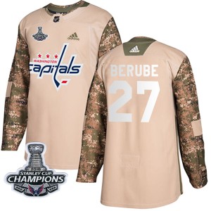 Washington Capitals Craig Berube Official Camo Adidas Authentic Youth Veterans Day Practice 2018 Stanley Cup Champions Patch NHL