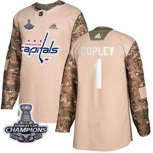 Washington Capitals Pheonix Copley Official Camo Adidas Authentic Youth Veterans Day Practice 2018 Stanley Cup Champions Patch N