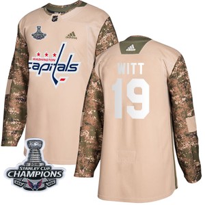 Washington Capitals Brendan Witt Official Camo Adidas Authentic Youth Veterans Day Practice 2018 Stanley Cup Champions Patch NHL
