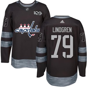 Washington Capitals Charlie Lindgren Official Black Authentic Adult 1917-2017 100th Anniversary NHL Hockey Jersey