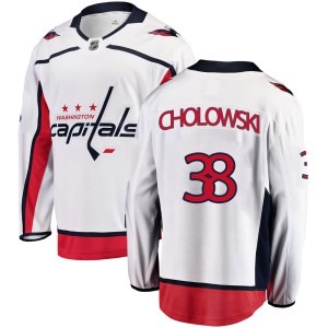 Washington Capitals Dennis Cholowski Official White Fanatics Branded Breakaway Youth Away NHL Hockey Jersey