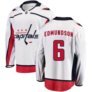 Washington Capitals Joel Edmundson Official White Fanatics Branded Breakaway Youth Away NHL Hockey Jersey