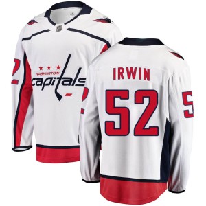 Washington Capitals Matthew Irwin Official White Fanatics Branded Breakaway Youth Away NHL Hockey Jersey