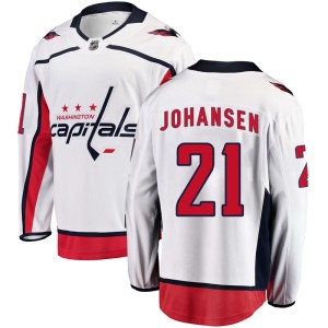 Washington Capitals Lucas Johansen Official White Fanatics Branded Breakaway Youth Away NHL Hockey Jersey