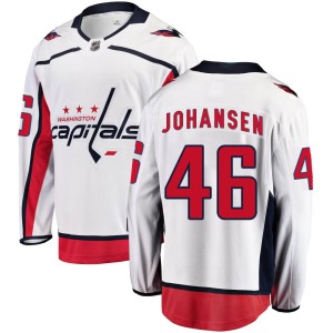 Washington Capitals Lucas Johansen Official White Fanatics Branded Breakaway Youth Away NHL Hockey Jersey