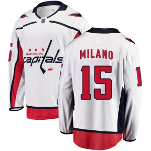 Washington Capitals Sonny Milano Official White Fanatics Branded Breakaway Youth Away NHL Hockey Jersey