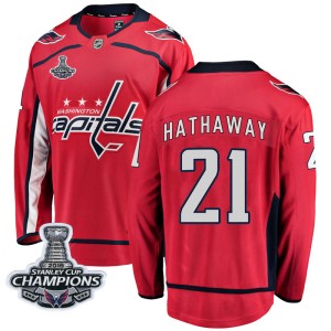 Washington Capitals Garnet Hathaway Official Red Fanatics Branded Breakaway Youth Home 2018 Stanley Cup Champions Patch NHL Hock