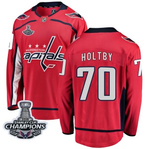 Washington Capitals Braden Holtby Official Red Fanatics Branded Breakaway Youth Home 2018 Stanley Cup Champions Patch NHL Hockey
