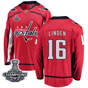 Washington Capitals Trevor Linden Official Red Fanatics Branded Breakaway Youth Home 2018 Stanley Cup Champions Patch NHL Hockey