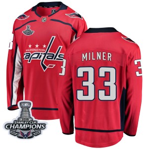 Washington Capitals Parker Milner Official Red Fanatics Branded Breakaway Youth Home 2018 Stanley Cup Champions Patch NHL Hockey