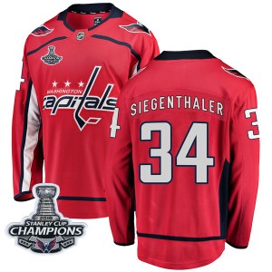 Washington Capitals Jonas Siegenthaler Official Red Fanatics Branded Breakaway Youth Home 2018 Stanley Cup Champions Patch NHL H