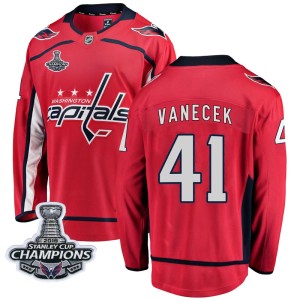 Washington Capitals Vitek Vanecek Official Red Fanatics Branded Breakaway Youth Home 2018 Stanley Cup Champions Patch NHL Hockey