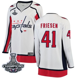 Washington Capitals Jeff Friesen Official White Fanatics Branded Breakaway Women's Away 2018 Stanley Cup Champions Patch NHL Hoc