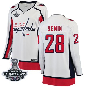Washington Capitals Alexander Semin Official White Fanatics Branded Breakaway Women's Away 2018 Stanley Cup Champions Patch NHL 