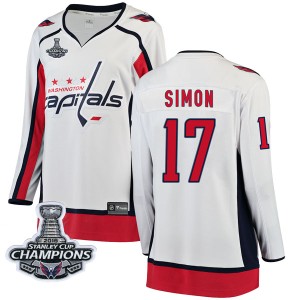 Washington Capitals Chris Simon Official White Fanatics Branded Breakaway Women's Away 2018 Stanley Cup Champions Patch NHL Hock