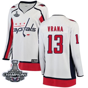 Washington Capitals Jakub Vrana Official White Fanatics Branded Breakaway Women's Away 2018 Stanley Cup Champions Patch NHL Hock