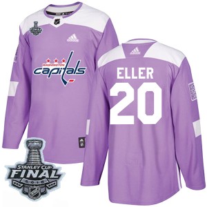 Washington Capitals Lars Eller Official Purple Adidas Authentic Adult Fights Cancer Practice 2018 Stanley Cup Final Patch NHL Ho