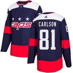 Washington Capitals Adam Carlson Official Navy Blue Adidas Authentic Youth 2018 Stadium Series NHL Hockey Jersey
