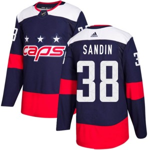 Washington Capitals Rasmus Sandin Official Navy Blue Adidas Authentic Youth 2018 Stadium Series NHL Hockey Jersey