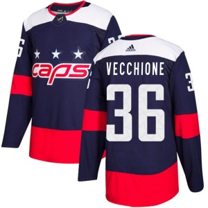 Washington Capitals Mike Vecchione Official Navy Blue Adidas Authentic Youth 2018 Stadium Series NHL Hockey Jersey