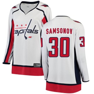 Washington Capitals Ilya Samsonov Official White Fanatics Branded Breakaway Women's Away NHL Hockey Jersey