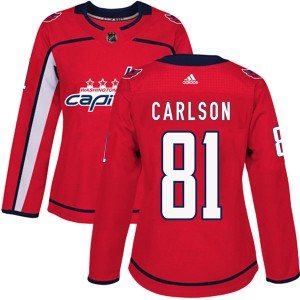 Washington Capitals Adam Carlson Official Red Adidas Authentic Women's Home NHL Hockey Jersey