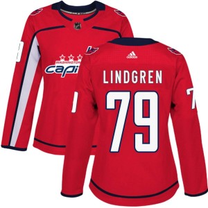 Washington Capitals Charlie Lindgren Official Red Adidas Authentic Women's Home NHL Hockey Jersey