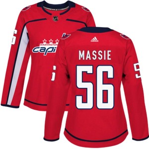 Washington Capitals Jake Massie Official Red Adidas Authentic Women's Home NHL Hockey Jersey