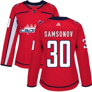 Washington Capitals Ilya Samsonov Official Red Adidas Authentic Women's Home NHL Hockey Jersey