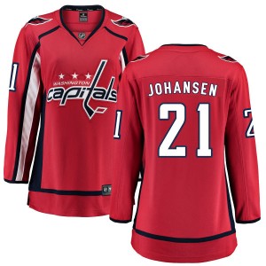 Washington Capitals Lucas Johansen Official Red Fanatics Branded Breakaway Women's Home NHL Hockey Jersey
