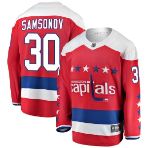 Washington Capitals Ilya Samsonov Official Red Fanatics Branded Breakaway Adult Alternate NHL Hockey Jersey