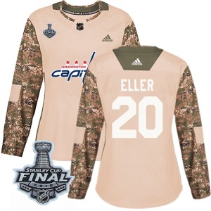 Washington Capitals Lars Eller Official Camo Adidas Authentic Women's Veterans Day Practice 2018 Stanley Cup Final Patch NHL Hoc
