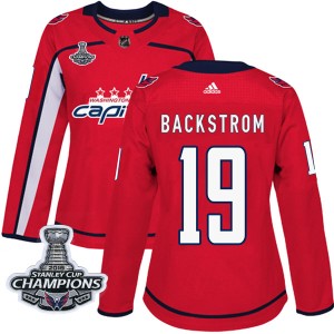 Washington Capitals Nicklas Backstrom Official Red Adidas Authentic Women's Home 2018 Stanley Cup Champions Patch NHL Hockey Jer