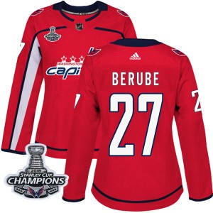 Washington Capitals Craig Berube Official Red Adidas Authentic Women's Home 2018 Stanley Cup Champions Patch NHL Hockey Jersey