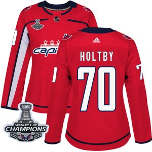 Washington Capitals Braden Holtby Official Red Adidas Authentic Women's Home 2018 Stanley Cup Champions Patch NHL Hockey Jersey