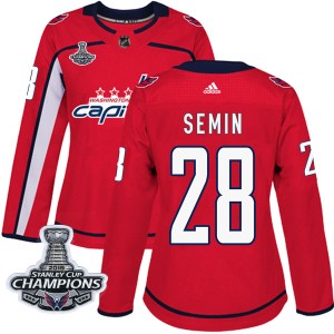 Washington Capitals Alexander Semin Official Red Adidas Authentic Women's Home 2018 Stanley Cup Champions Patch NHL Hockey Jerse
