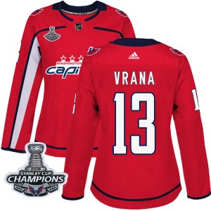 Washington Capitals Jakub Vrana Official Red Adidas Authentic Women's Home 2018 Stanley Cup Champions Patch NHL Hockey Jersey