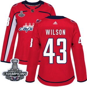 Washington Capitals Tom Wilson Official Red Adidas Authentic Women's Home 2018 Stanley Cup Champions Patch NHL Hockey Jersey