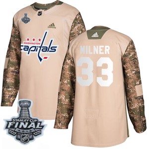 Washington Capitals Parker Milner Official Camo Adidas Authentic Youth Veterans Day Practice 2018 Stanley Cup Final Patch NHL Ho