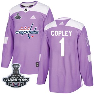 Washington Capitals Pheonix Copley Official Purple Adidas Authentic Youth Fights Cancer Practice 2018 Stanley Cup Champions Patc