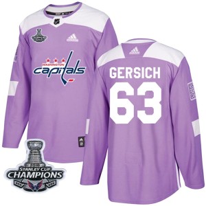 Washington Capitals Shane Gersich Official Purple Adidas Authentic Youth Fights Cancer Practice 2018 Stanley Cup Champions Patch