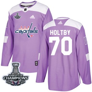 Washington Capitals Braden Holtby Official Purple Adidas Authentic Youth Fights Cancer Practice 2018 Stanley Cup Champions Patch