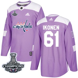 Washington Capitals Juuso Ikonen Official Purple Adidas Authentic Youth Fights Cancer Practice 2018 Stanley Cup Champions Patch 