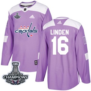 Washington Capitals Trevor Linden Official Purple Adidas Authentic Youth Fights Cancer Practice 2018 Stanley Cup Champions Patch
