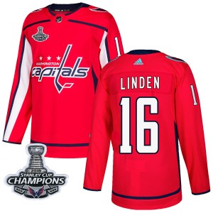 Washington Capitals Trevor Linden Official Red Adidas Authentic Adult Home 2018 Stanley Cup Champions Patch NHL Hockey Jersey