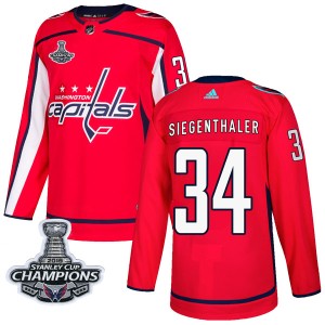 Washington Capitals Jonas Siegenthaler Official Red Adidas Authentic Adult Home 2018 Stanley Cup Champions Patch NHL Hockey Jers