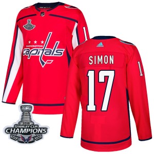 Washington Capitals Chris Simon Official Red Adidas Authentic Adult Home 2018 Stanley Cup Champions Patch NHL Hockey Jersey