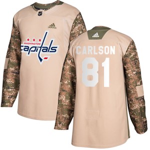 Washington Capitals Adam Carlson Official Camo Adidas Authentic Youth Veterans Day Practice NHL Hockey Jersey